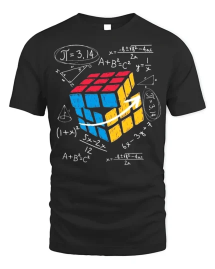 Math Puzzle Cube T-Shirt Nerdy Graphic Tee for Thinkers - black t-shirt on white background