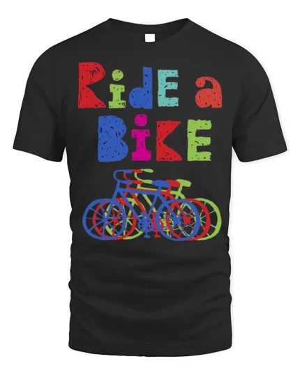 Ride a Bike T-Shirt Colorful Cycling Graphic Tee - black t-shirt on white background