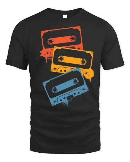 Retro Cassette Tape T-Shirt Vintage 80s Music Tee - black t-shirt on white background