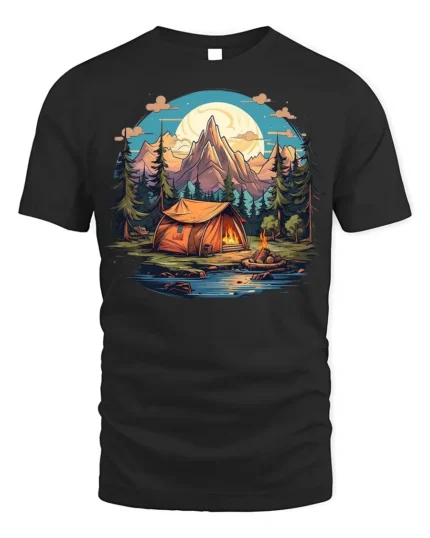 Mountain Camping Adventure T-Shirt Outdoor Nature Tee - black t-shirt on white background