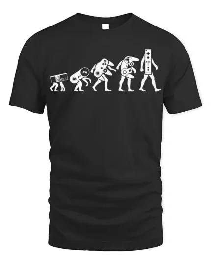 Evolution of Gaming Controllers T-Shirt Retro Gamer Tee - black t-shirt on white background