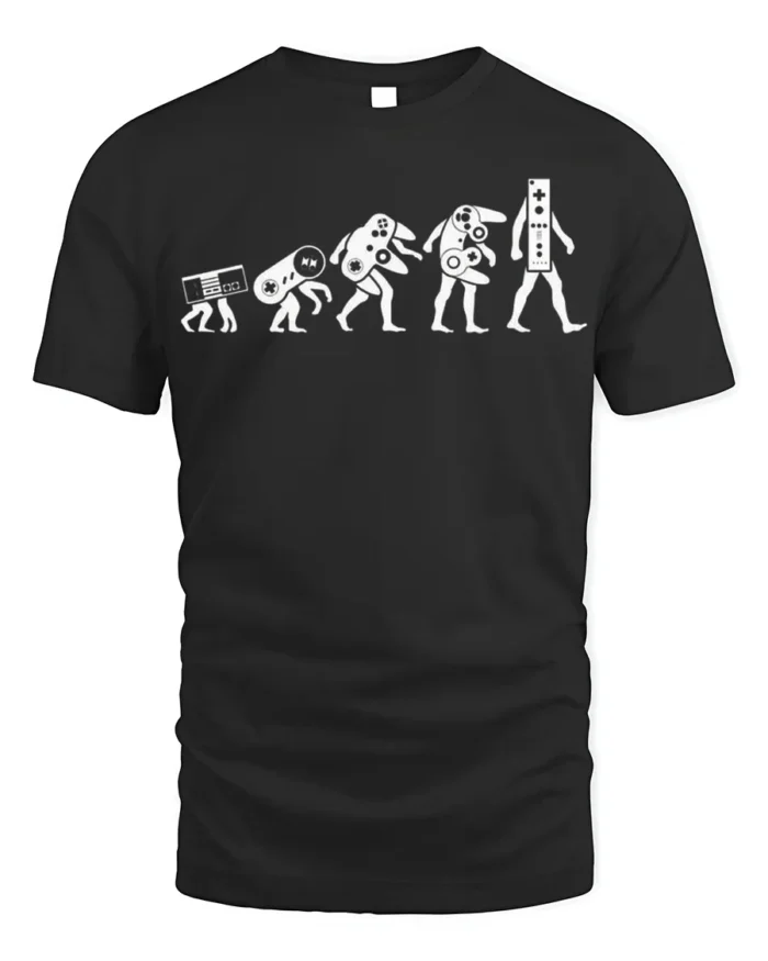 Evolution of Gaming Controllers T-Shirt Retro Gamer Tee - black t-shirt on white background
