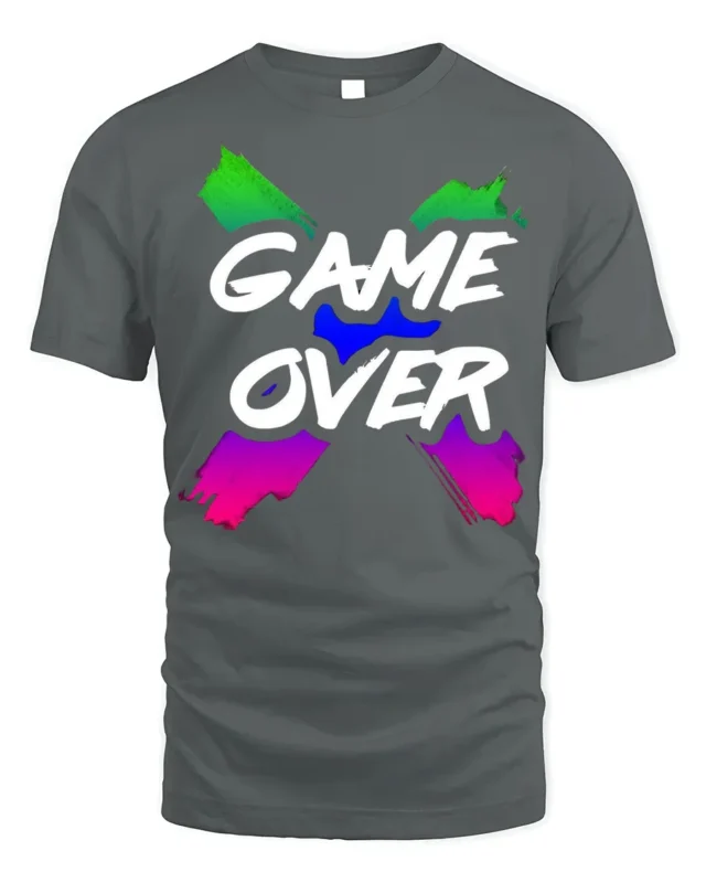 Game Over Graphic T-Shirt Soft Cotton Retro Gamer Tee - gray t-shirt on white background