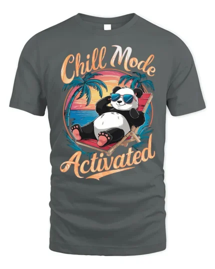 Chill Mode Activated T-Shirt Funny Relaxed Panda Tee - gray t-shirt on white background