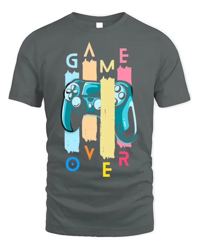 Game Over Controller T-Shirt Funny Gamer Graphic Tee - gray t-shirt on white background