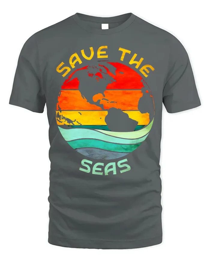 Save the Seas T-Shirt Eco Earth Ocean Conservation Tee - gray t-shirt on white background