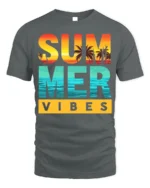Summer Vibes Beach Sunset T-Shirt Bold Tropical Tee - gray t-shirt on white background