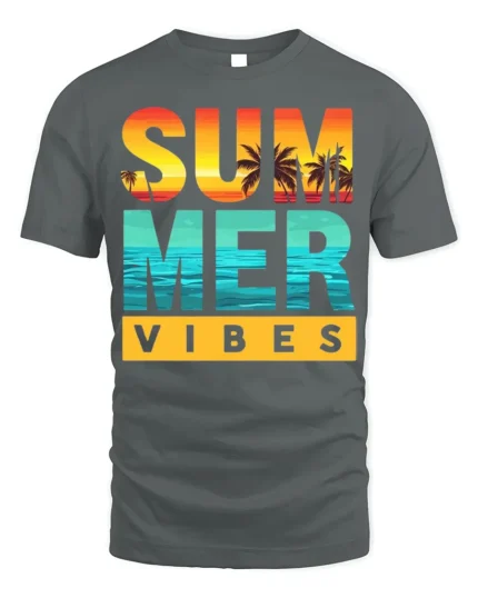 Summer Vibes Beach Sunset T-Shirt Bold Tropical Tee - gray t-shirt on white background