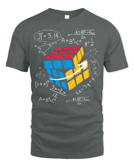 Math Puzzle Cube T-Shirt Nerdy Graphic Tee for Thinkers - gray t-shirt on white background