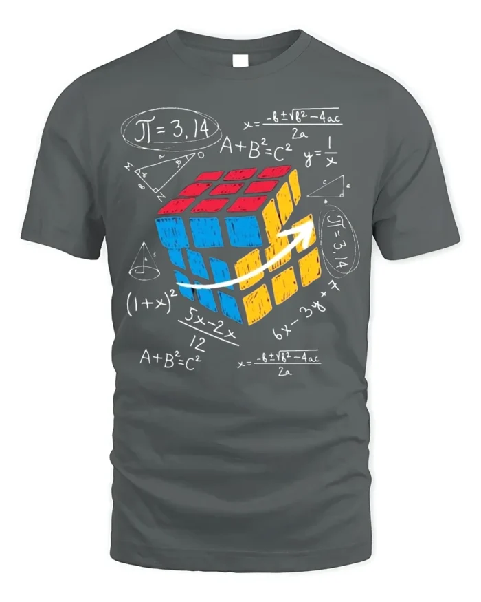 Math Puzzle Cube T-Shirt Nerdy Graphic Tee for Thinkers - gray t-shirt on white background