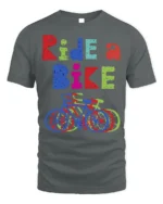 Ride a Bike T-Shirt Colorful Cycling Graphic Tee - gray t-shirt on white background