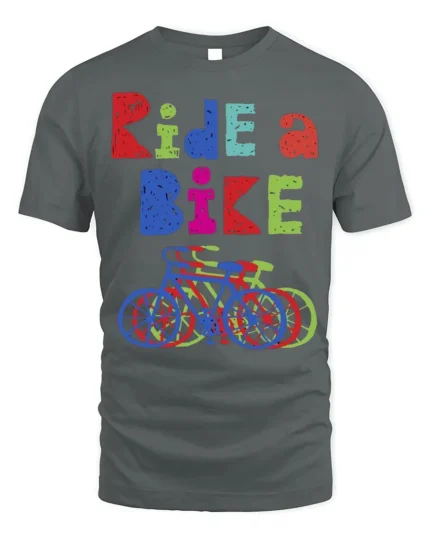 Ride a Bike T-Shirt Colorful Cycling Graphic Tee - gray t-shirt on white background