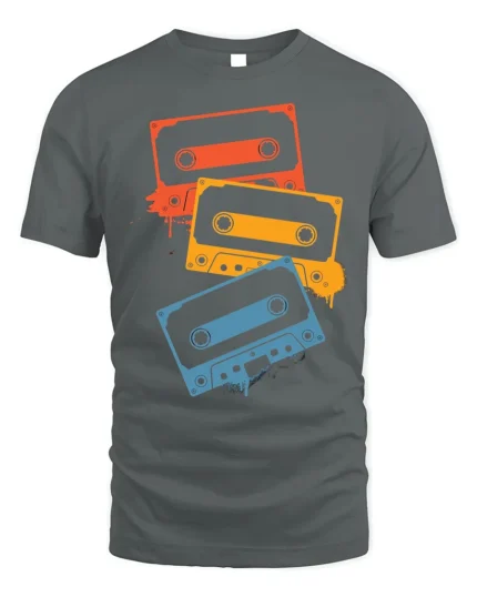 Retro Cassette Tape T-Shirt Vintage 80s Music Tee - gray t-shirt on white background