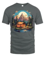 Mountain Camping Adventure T-Shirt Outdoor Nature Tee - gray t-shirt on white background