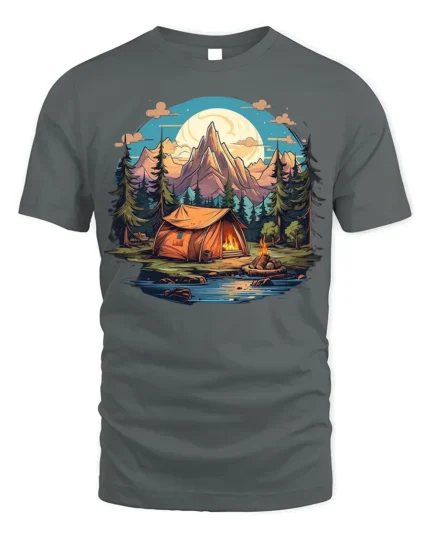 Mountain Camping Adventure T-Shirt Outdoor Nature Tee - gray t-shirt on white background