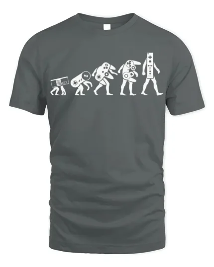 Evolution of Gaming Controllers T-Shirt Retro Gamer Tee - gray t-shirt on white background