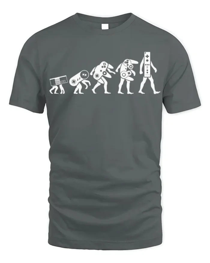 Evolution of Gaming Controllers T-Shirt Retro Gamer Tee - gray t-shirt on white background