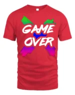Game Over Graphic T-Shirt Soft Cotton Retro Gamer Tee - red t-shirt on white background