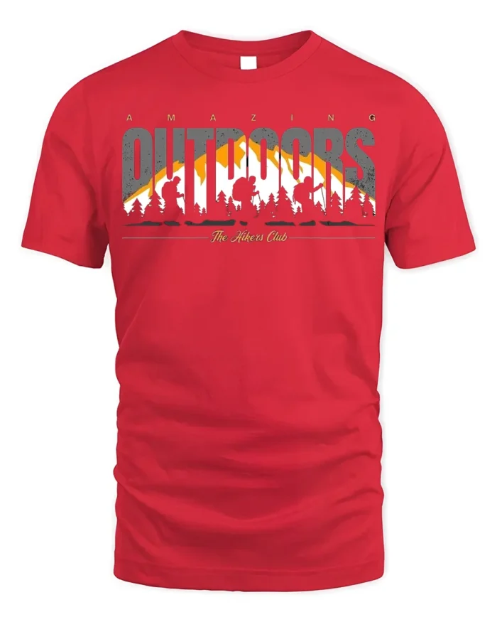Amazing Outdoors Hiking T-Shirt Soft Cotton Trail Tee - red t-shirt on white background