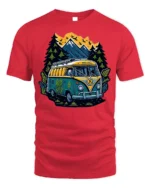 Adventure Van T-Shirt Retro Camping Tee for Nature Lovers - red t-shirt on white background