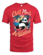 Chill Mode Activated T-Shirt Funny Relaxed Panda Tee - red t-shirt on white background