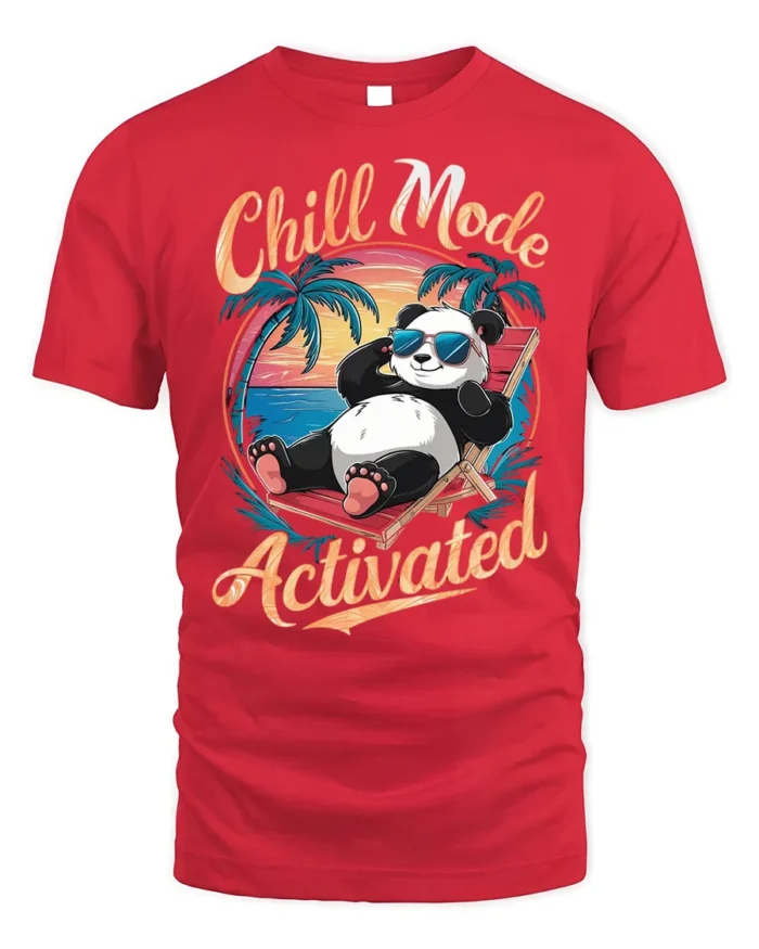Chill Mode Activated T-Shirt Funny Relaxed Panda Tee - red t-shirt on white background