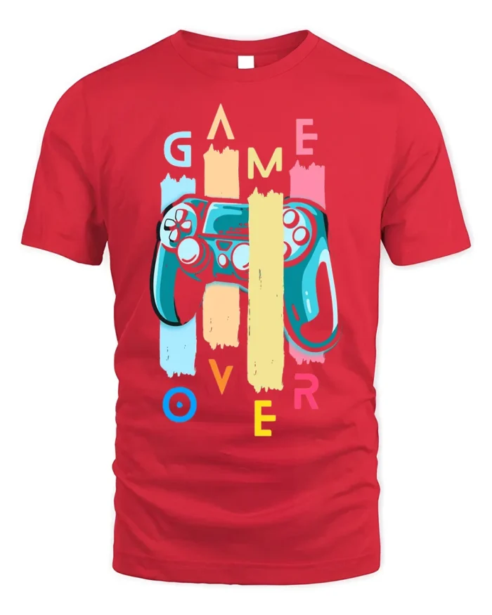 Game Over Controller T-Shirt Funny Gamer Graphic Tee - red t-shirt on white background