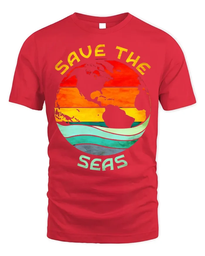 Save the Seas T-Shirt Eco Earth Ocean Conservation Tee - red t-shirt on white background