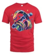 Galaxy Headphones T-Shirt Space Music Vibes Tee - red t-shirt on white background