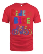 Ride a Bike T-Shirt Colorful Cycling Graphic Tee - red t-shirt on white background