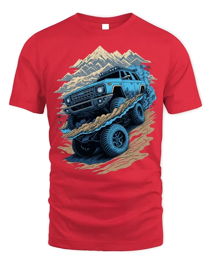 Off-Road Monster Truck T-Shirt Rugged Adventure Tee - red t-shirt on white background