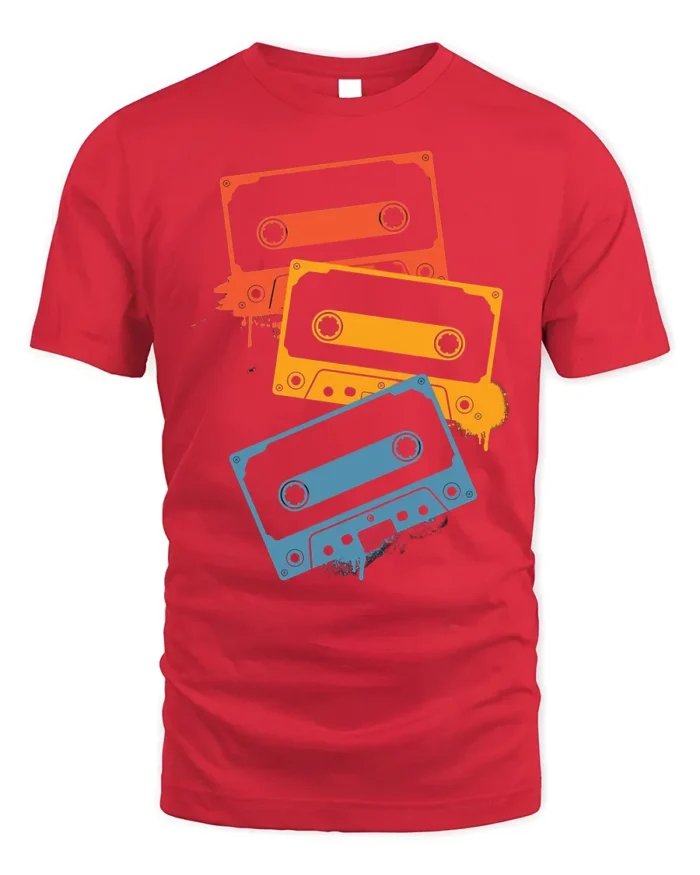 Retro Cassette Tape T-Shirt Vintage 80s Music Tee - red t-shirt on white background