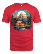 Mountain Camping Adventure T-Shirt Outdoor Nature Tee - red t-shirt on white background