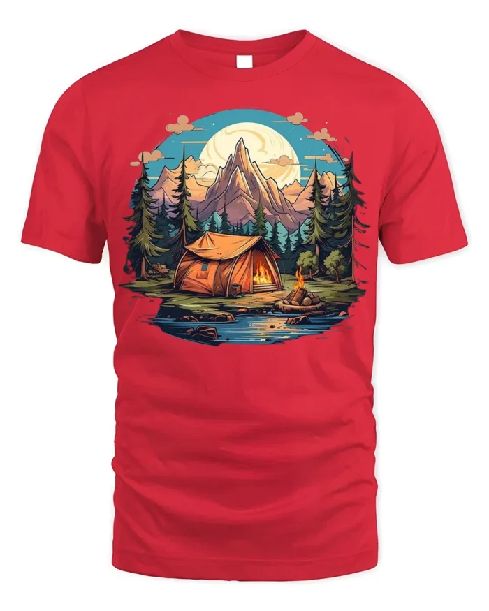 Mountain Camping Adventure T-Shirt Outdoor Nature Tee - red t-shirt on white background