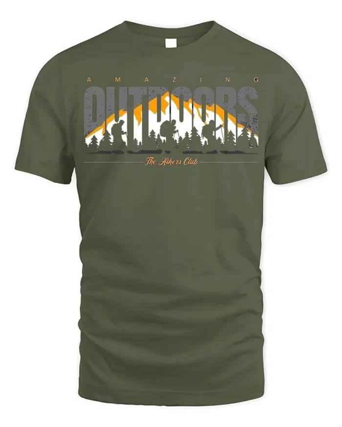 Amazing Outdoors Hiking T-Shirt Soft Cotton Trail Tee - military green t-shirt on white background