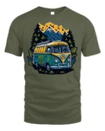 Adventure Van T-Shirt Retro Camping Tee for Nature Lovers - military green t-shirt on white background