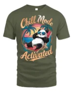 Chill Mode Activated T-Shirt Funny Relaxed Panda Tee - military green t-shirt on white background