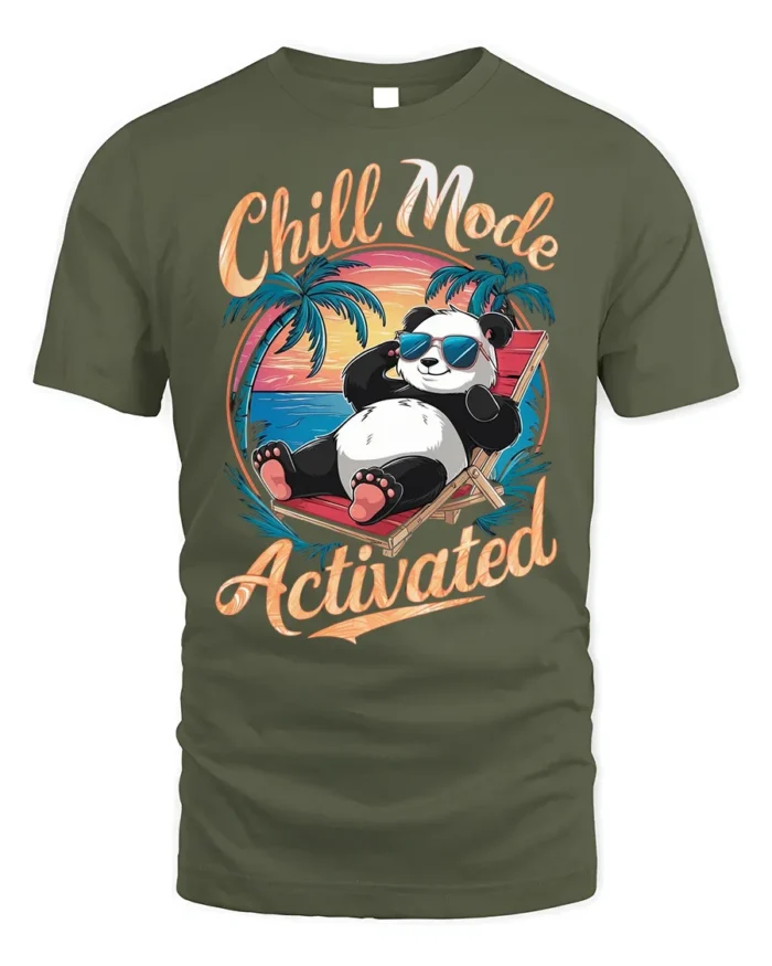 Chill Mode Activated T-Shirt Funny Relaxed Panda Tee - military green t-shirt on white background