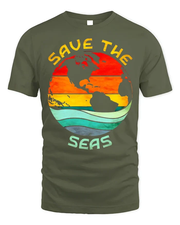 Save the Seas T-Shirt Eco Earth Ocean Conservation Tee - military green t-shirt on white background