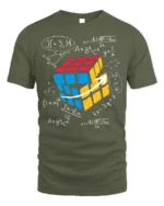 Math Puzzle Cube T-Shirt Nerdy Graphic Tee for Thinkers - military green t-shirt on white background