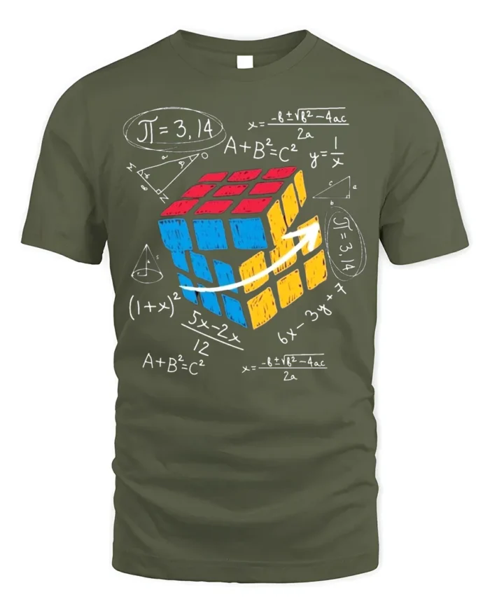 Math Puzzle Cube T-Shirt Nerdy Graphic Tee for Thinkers - military green t-shirt on white background