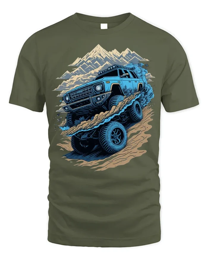 Off-Road Monster Truck T-Shirt Rugged Adventure Tee - military green t-shirt on white background