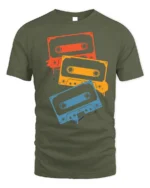 Retro Cassette Tape T-Shirt Vintage 80s Music Tee - military green t-shirt on white background