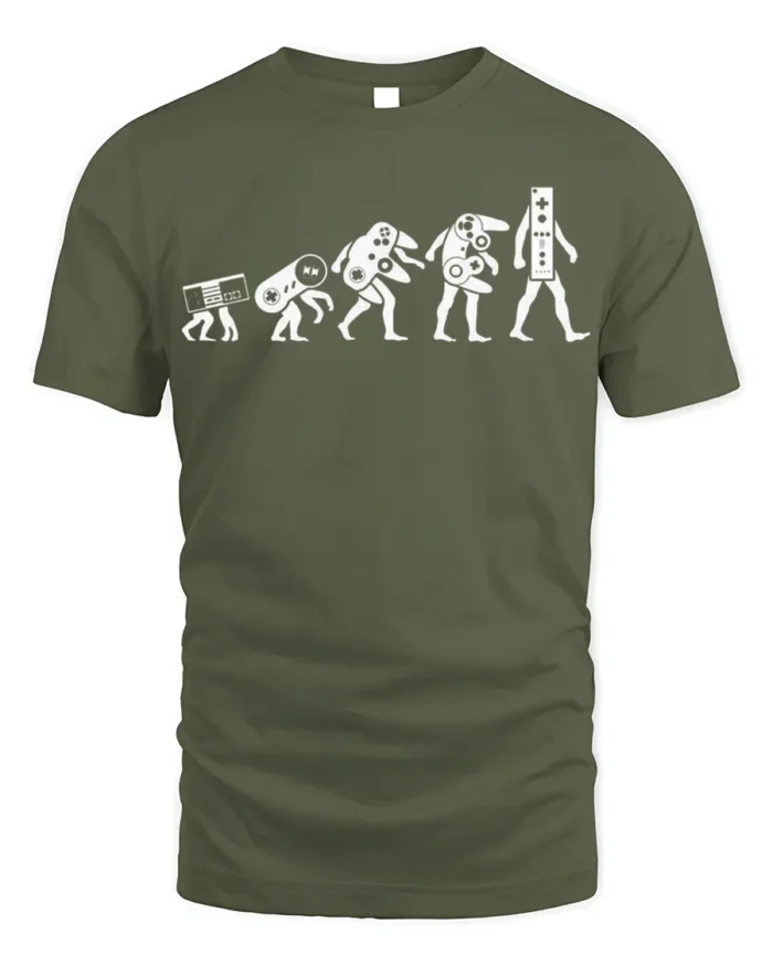 Evolution of Gaming Controllers T-Shirt Retro Gamer Tee - military green t-shirt on white background