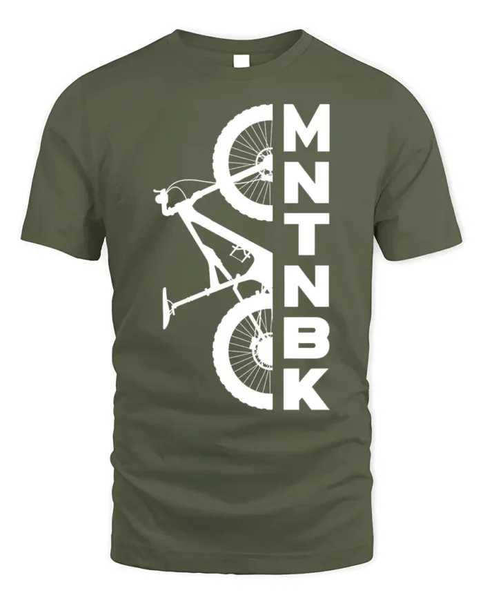 MTNBK Mountain Bike T-Shirt Bold MTB Graphic Tee - military green t-shirt on white background