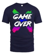 Game Over Graphic T-Shirt Soft Cotton Retro Gamer Tee - navy t-shirt on white background