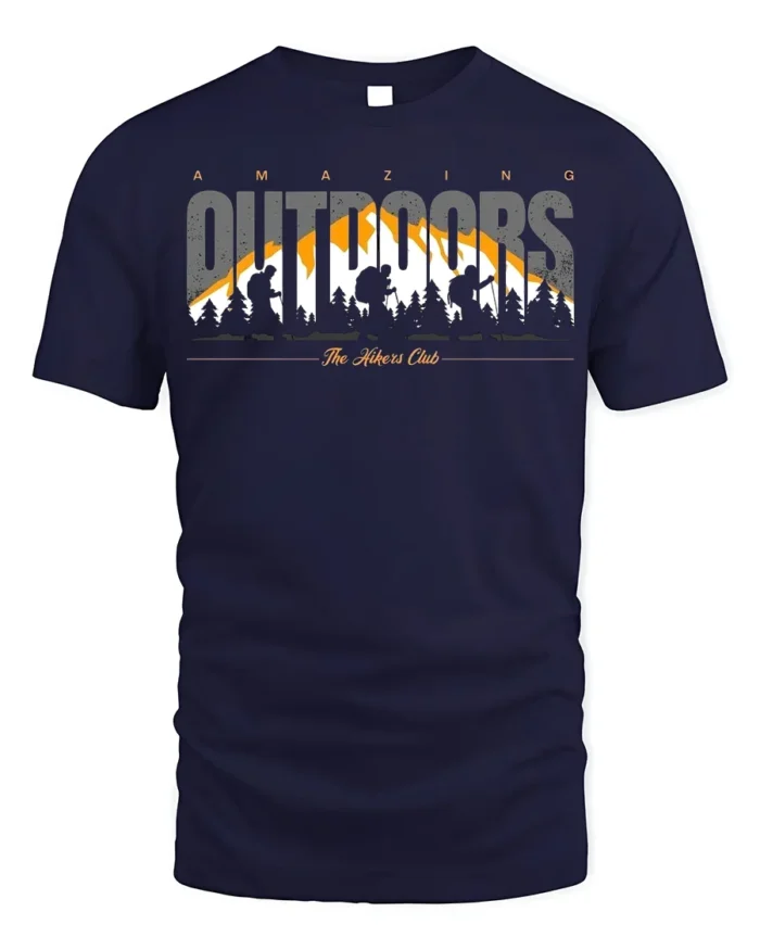 Amazing Outdoors Hiking T-Shirt Soft Cotton Trail Tee - navy t-shirt on white background