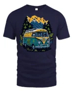 Adventure Van T-Shirt Retro Camping Tee for Nature Lovers - navy t-shirt on white background