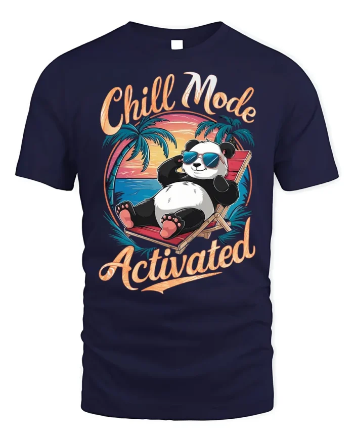 Chill Mode Activated T-Shirt Funny Relaxed Panda Tee - navy t-shirt on white background