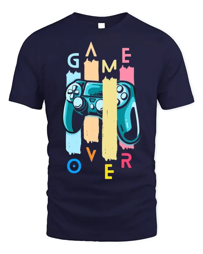Game Over Controller T-Shirt Funny Gamer Graphic Tee - navy t-shirt on white background